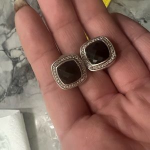 David Yurman Black Onyx large stud earrings with pave diamonds